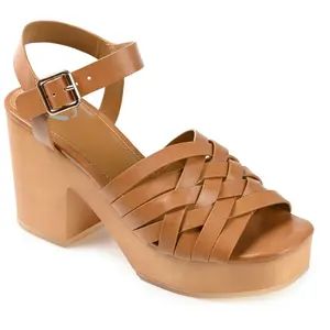 Journee Collection Women's Addisyn Woven Detail Clog Sandals - Women's Footwear Shoe with Buckle, Brown, Size 11
