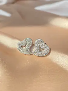 Elegant Copper Zirconia Earrings Set, Heart Design Hollow Out Studs, Heart Shaped Earrings, Versatile Earrings, Unisex Fashion Jewelry Gift