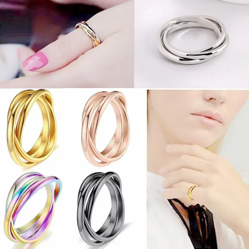 2026 Interlocked Rolling Triple Ring for Women Stainless Steel Cross Stacking Puzzle Ring Minimalist Promise Engagement Wedding Ring