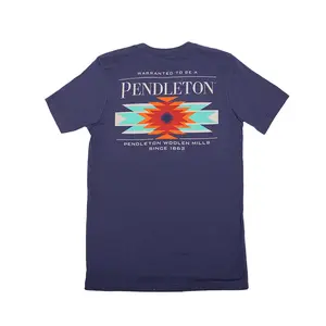 Pendleton Men's Classic Short-Sleeve Round Neck Cotton Icon Logo T-Shirt - Navy/Multi, Casual Menswear Essential Top