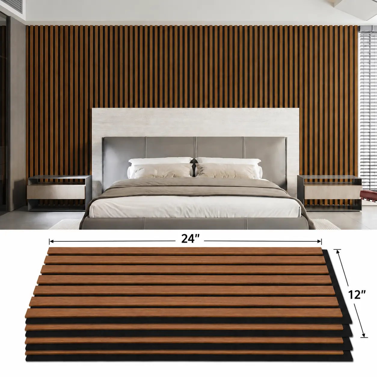 Art3d 24×12in Contemporary Wood-Look 3D Acoustic MDF Wall Panels - Easy-to-Install Decorative Wooden Panels with 3D Depth Texture for Accent Wall, Aesthetic Home Decor, Custom Boards & Art