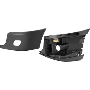 LH Front Bumper End Cap+Reinforcement Compatible with 2008-2017 Freightliner Cascadia Bumper Cover Reinforcement Face Impact Bar Crossmember W/Fog Light Hole Black Driver Side