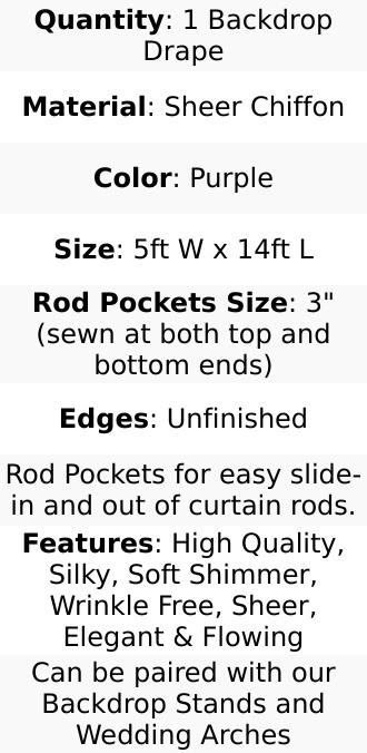 Purple Sheer Backdrop Drape – 5ft x 14ft Wedding Arch & Ceiling Decor Panel, Wrinkle Free with Soft Shimmer