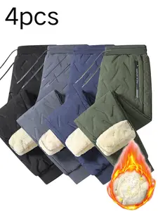 Men's Winter Fleece Lined Fitted Ankle Pants, 4 Pack Warm Bootleg Trousers, Ideal for Hiking and Casual Outdoor Activities