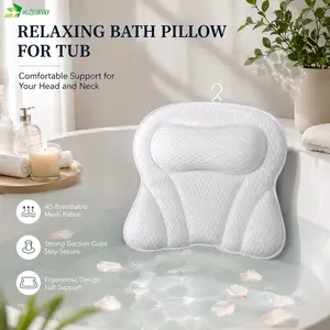 Relaxing Bath Pillow for Tub, Breathable Head and Neck Support Cushion with Suction Cups, Comfortable Spa Bath Pillows Headrest for Bathroom Home Apartment Hotel Bathtub