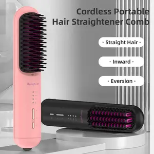Hairsmile Ionic Hair Straightening Comb, Cordless Anti-Burn Heat Brush with 3 Temp Levels & USB Charging for Home, Office & Travel Use