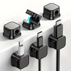 New No Drilling Cable Organizer, Self-Adhesive Cable Clips, 6-Piece Cable Management Tool, Desk Accessory, for Desk and Car Wires, USB Cables, Office, Home, Office Gadgets
