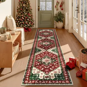 Christmas Carpet Runner Rug, Soft Non-Slip Floor Mat, Easy Clean Decorative Rug for Bedroom Kitchen Laundry Room Entrance