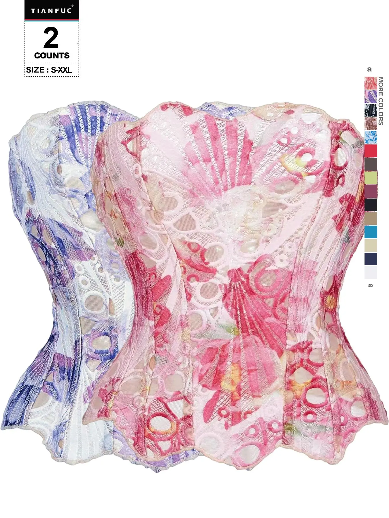 TIANFUC Women's Random Floral Pattern Lace-Up Shapewear Tube Top, Elegant Contrast Lace Corset Top, Tummy Control Shapewear for Women