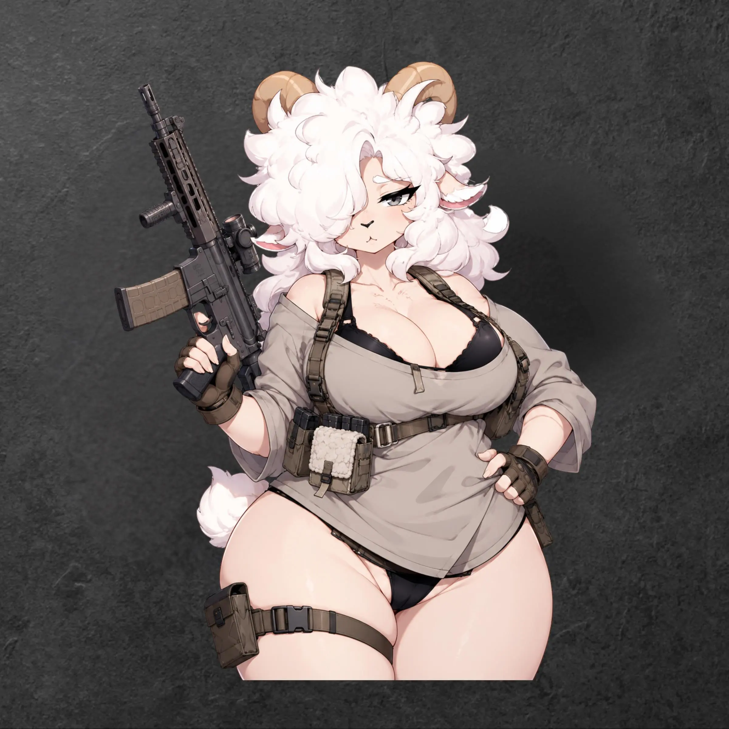 Fluffy Ram Tactical Anime Sticker, Cute Sheep Girl Waifu Vinyl Decal