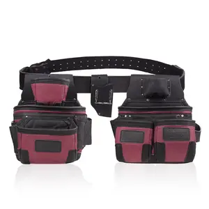 TRUTUCH Nylon & Leather Tool Belt for Carpenters Electricians Construction Workers Maroon Color 1680D Ballistic Nylon Top Grain Leather Anti Rust Hooks Rivets Adjustable Foam Padded Belt