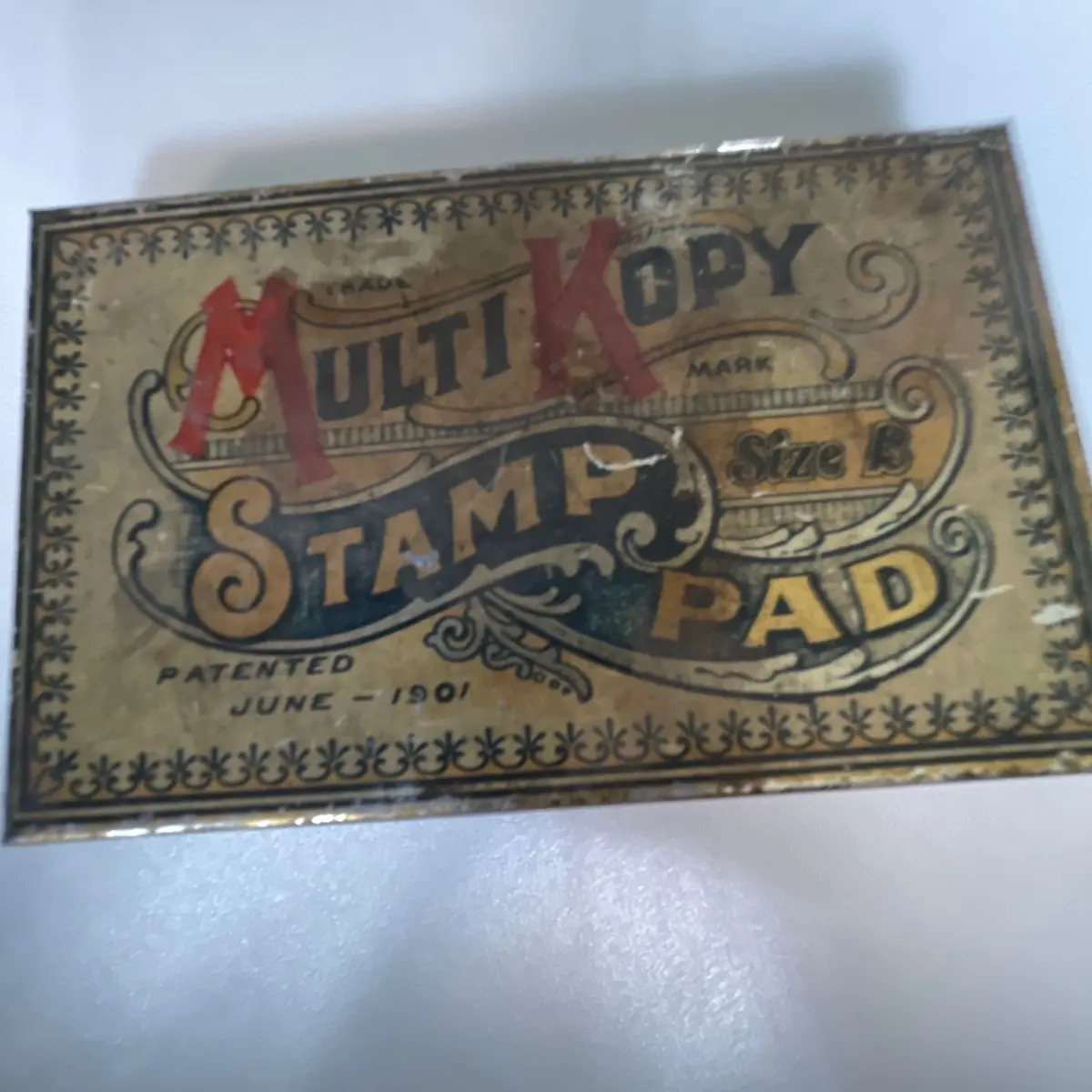 Antique Tin Metal GEM Self Inking Stamp Pad Collectible Made In USA