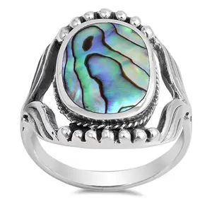 Oval Abalone Shell Statement Ring - 925 Sterling Silver