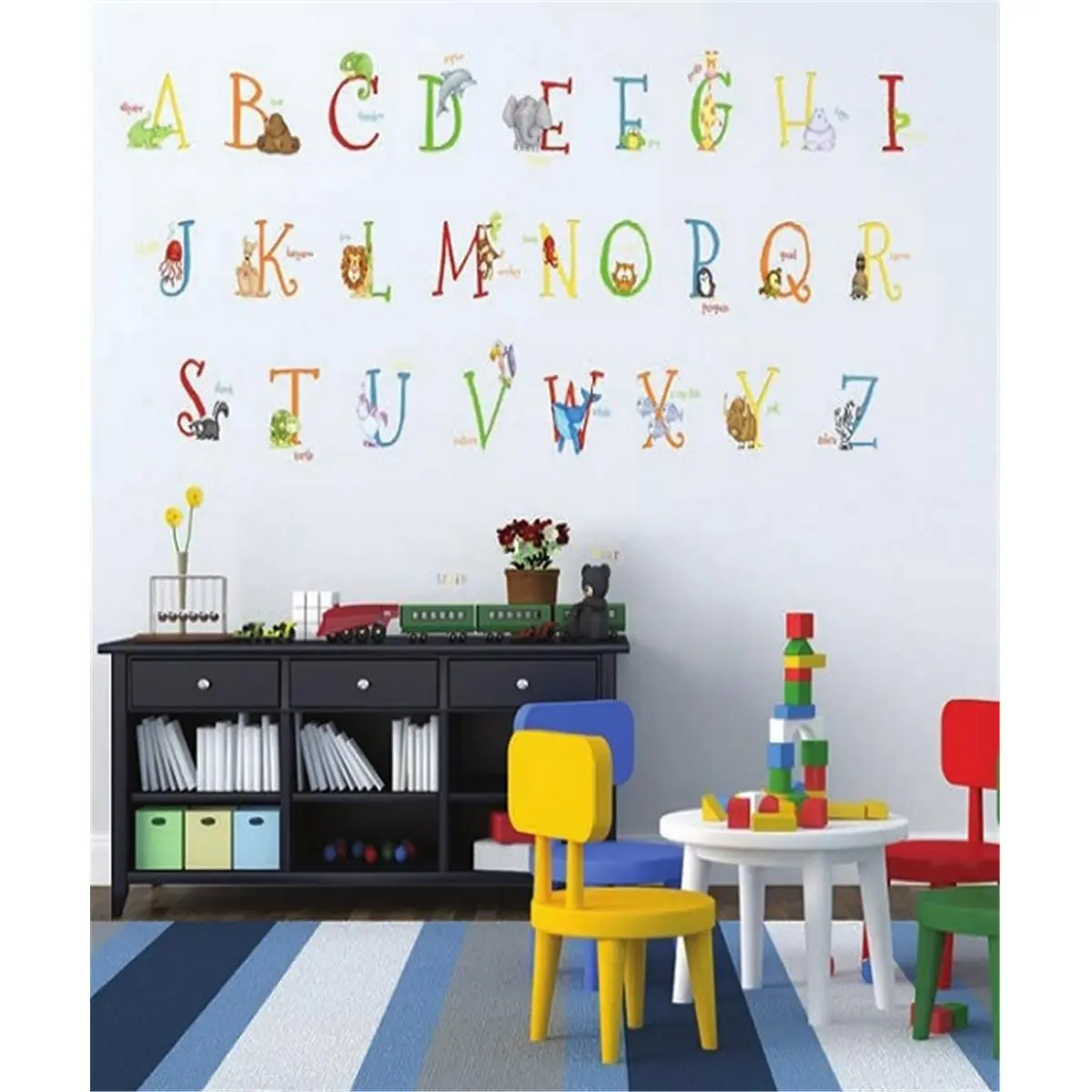 212 MAIN Super Jumbo Animal-Themed A-To-Z Alphabet Wall Decals - Removable Reusable Smooth Peel-Stick Vinyl Stickers, Safe for Home Bathroom Rooms, Sticker Deco A-To-Z Set Home Decor Appliques