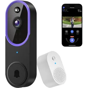 1080P Wireless Video Doorbell Camera, Smart Outdoor Surveillance Cam, FHD Live View, AI Human Detection, Instant Alert, 2.4G WiFi Only (Purple)