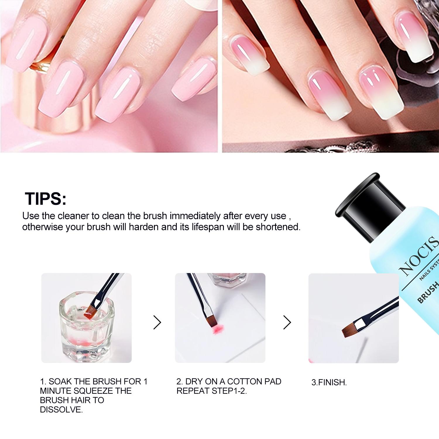 2Pcs 75ml Nail Brush Cleaner, Professional Acrylic Nail Brush Cleaner Solution, Nail Art Brush Restorer & Cleaner for Gel Polish, Acrylic Liquid, Nail Glue, Residue Remover, Manicure Tool Cleaner for Nail Techs