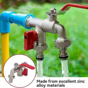 Stainless Steel Garden Hose Faucet, Double Outlet, Universal Threaded, Compatible with Sprayer & Hose Gun, Outdoor Gardening Tool