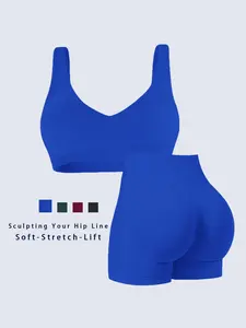 Women's Sports Bra 2-Piece Set, Seamless Workout Sets, Seamless High-Stretch Breathable U-Back Yoga Wear Slim-Fit Buttock-Lifting Sports Shorts Outdoor Training Running Yoga Set Sportswear Set