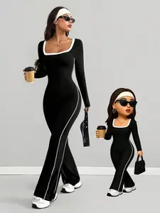 Women's One-Piece Jumpsuit, Long Sleeve, Fashion Design, Casual Outdoor Street Hollow Out Cutout Colorblock Fitted Shaping Fitness Comfort Y2K Style, Knitted Everyday Daily Wear, Womenswear