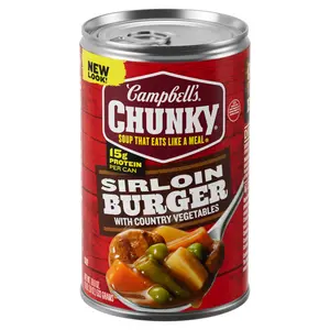 Campbells Chunky Sirloin Burger with Country Vegetables Beef Soup Hearty Ready to Eat Canned Soup, 18.8 oz Can