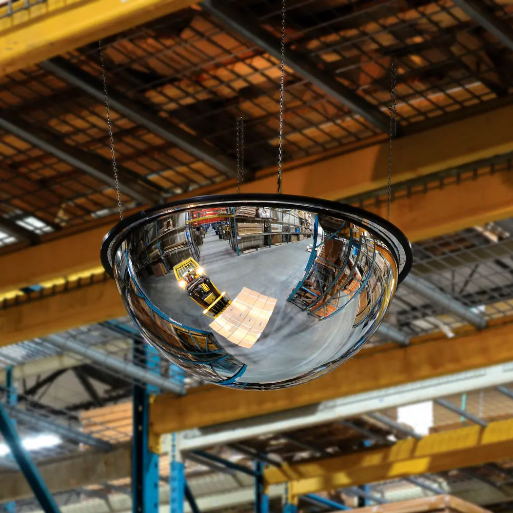 Global Industrial 670538 Wall-Mount Shatterproof Acrylic Safety Mirror - 18in Round Durable Full Plastic Dome, 360-Deg Viewing Angle, Bright Panoramic Image, Indoor Use for Room Decor, Corners, Accident Prevention