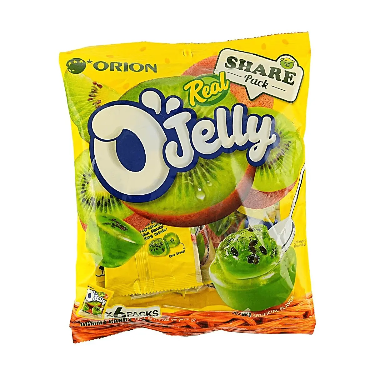 ORION Kiwi Juice Gummy Candy - Real Fruit Juice, Soft Chewy Snack, 6 Packs (216g)