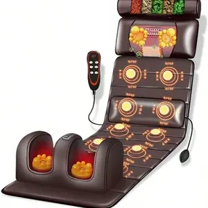 Full Body Massage Mat With Heating - 10 Vibration Nodes & Adjustable Pillow For Neck/Back/Leg Pain Relief - 138cm X 50cm Foldable Design With Remote Control (Brown)
