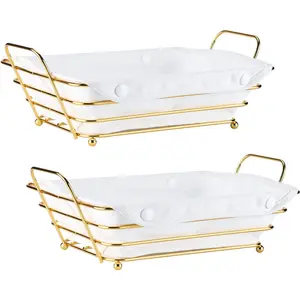 Gold Wire Baskets for Bread Fruit Vegetables Serving - Ideal for Home Kitchen Storage and Parties, 2 Pack