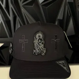 Saint Jude Black Plate Personalized Snapback Cap with Cross Design and Black Stones Detail