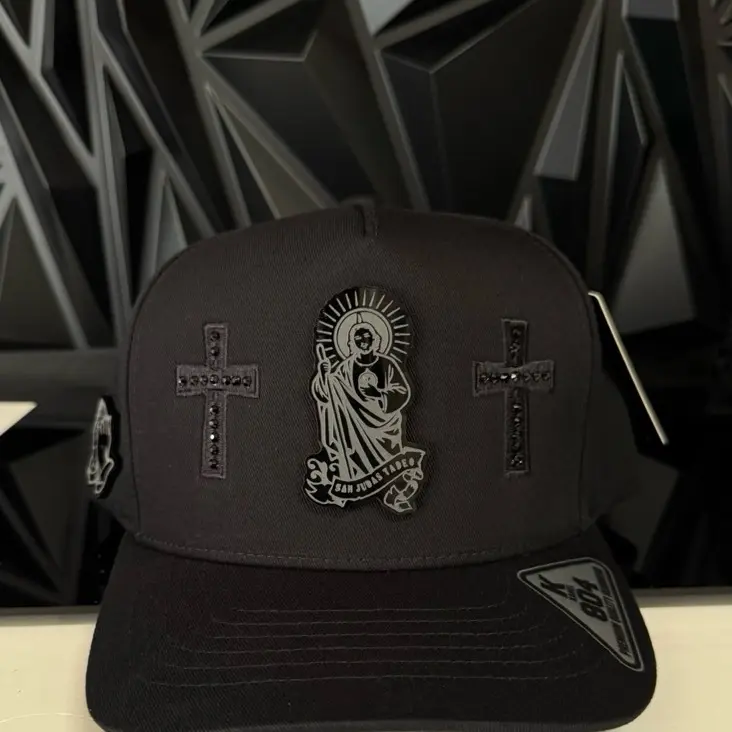 Saint Jude Snapback Cap with Faith Graphic Cross Emblem, Customizable Black Hats with Stone Accents, Customizable Hats, Hat With Cross