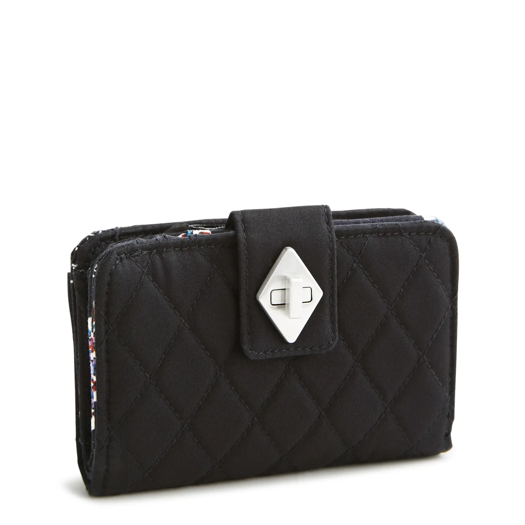 Vera Bradley Small Turnlock Wallet | Leather & Cotton Compact Wallet with Card Slots, ID Window & Zip Closure