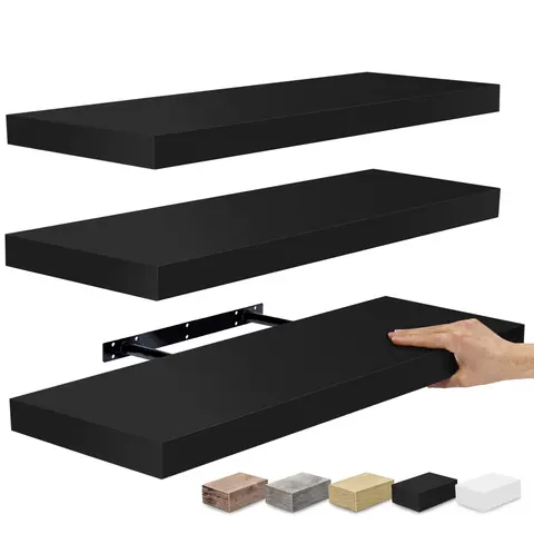 Sorbus 24-in 1-Layer Wooden Floating Shelf Organizer - 3-Piece Matte Rectangle Decorative Wall Shelves with Invisible Mounted Brackets, for Bedroom Storage, Jewelry Display, Decluttering Home