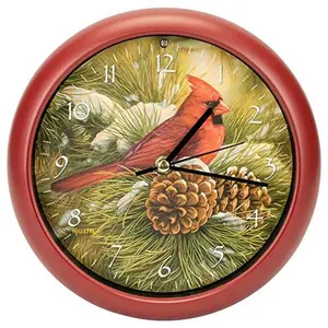 Cardinal Bird Sound Clock, 8 Inch Red Decorative Wall & Desk Clock with Authentic Bird Song, Smart Light Sensor, Battery Operated Nature Home Decor