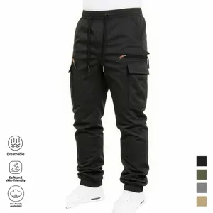Clean Gent 1-pack men’s solid-color cargo pants with pockets, regular fit, street-style casual jogger pants with drawstring waist, suitable for everyday wear and all seasons.