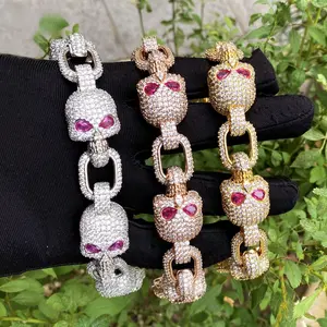 [ICE HUE]18K Gold Vacuum Plated Copper with 5A+ Sri Lanka Colorful Zircon Dopamine Skull Luxury Bracelet Miami Italy Mexico & Micro Inspired for Women & Men Luxury Jewelry,Daily Wear,Casual Gift Hip Hop, Style, Elegant Jewelry Bracelet, Exquisite Bracelet