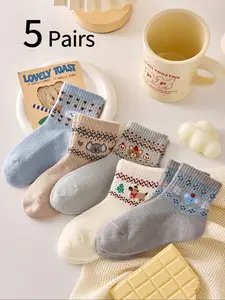 5 Pairs Socks, Cute Cartoon Animal Print Low-Cut Short Socks, Breathable Mesh Summer Student Socks, Thin and Comfortable