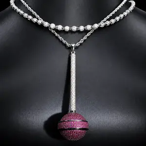18K Gold Plated Lollipop Pendant Necklace for Women, 5A CZ Iced Out Candy Charm Necklace, Y2K Hip Hop Fashion Jewelry Gift