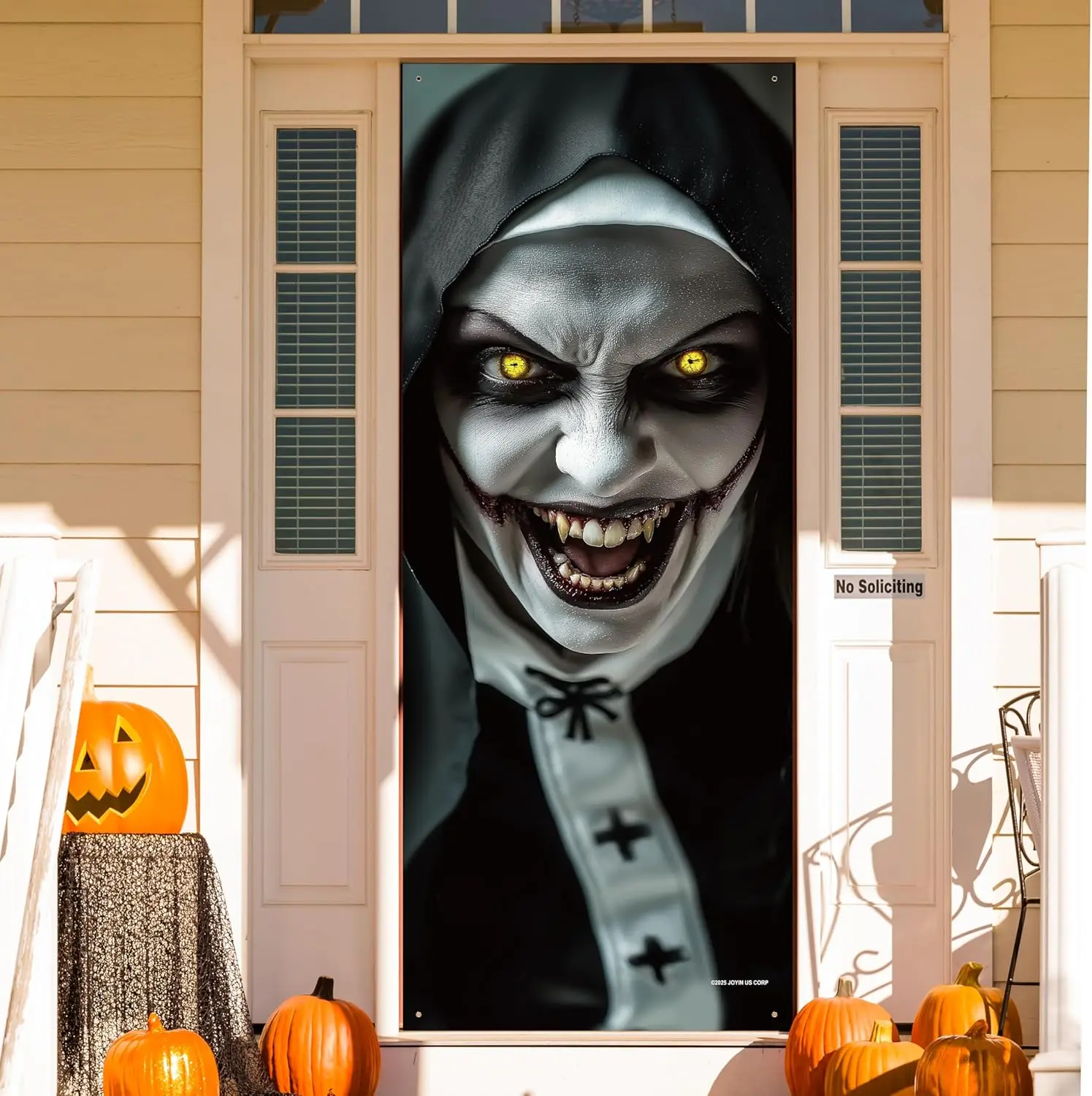 3D Effect Halloween Ghost-Shape Nun Door Cover, Spooky Indoor Home Party Front Room Hanging Decorations, Home Supplies
