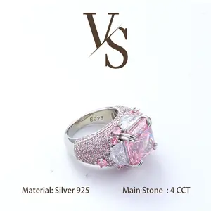 [Venus Jewelry] Lab Created Gemstone 4 CCT S925 Sterling Silver Pink Fashion Luxury Ring For Women