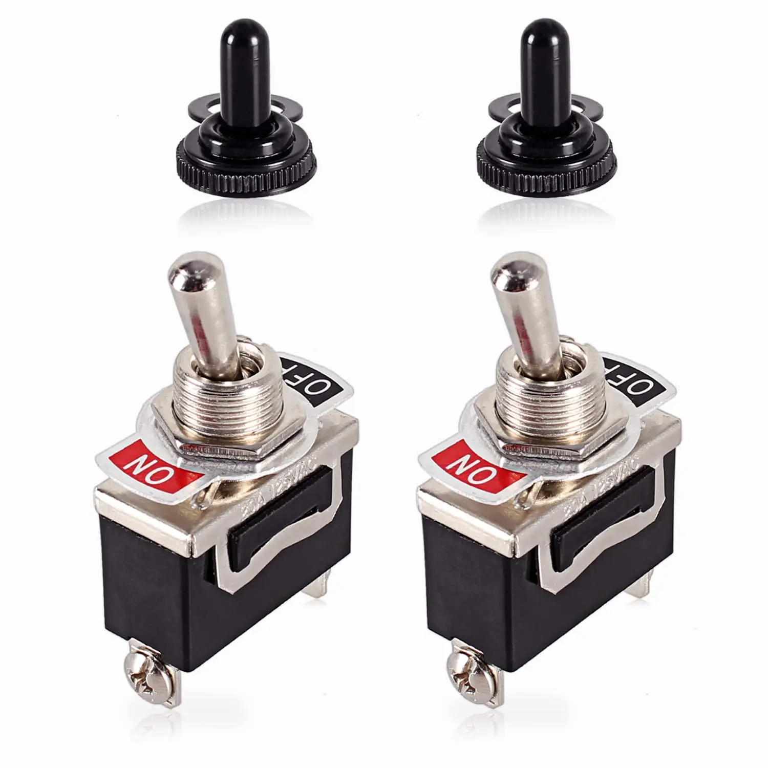 2 count Heavy Duty Rocker Toggle  30A 12VDC / 20A 120VAC SPST 2Pin ON/Off Electric Pull Push  Bakelite Housing with  Boot Cap for   Boat Marine (Black)