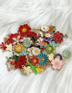 10mm Flower Enamel Charms, Colorful, Flower Charms, Loose, Jewelry Supplies, Metal Alloy