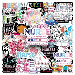 50pcs of Cartoon White-clad Angel Stickers for Nurses' Day, Featuring English Doodles, Suitable for Scrapbooks, Diaries, Laptops, Water Bottles, A Gift with A Positive Message, Universal Car Sticker, Sticker Decals