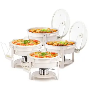 【Summervibes】4 Pieces of stainless steel 5L coated self-service cooking pot with lid and hook, round shape, light beige color