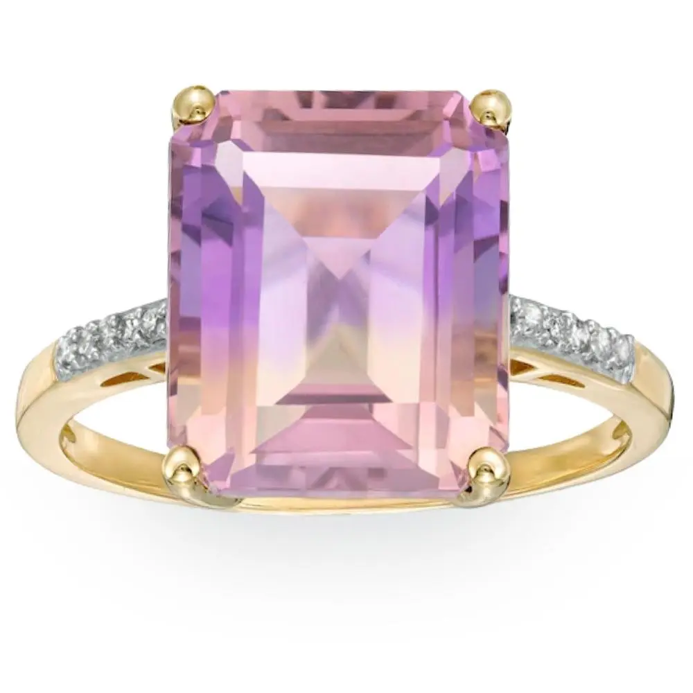 7 Ct Emerald Cut Amethyst Diamond Ring in 10k Yellow Gold