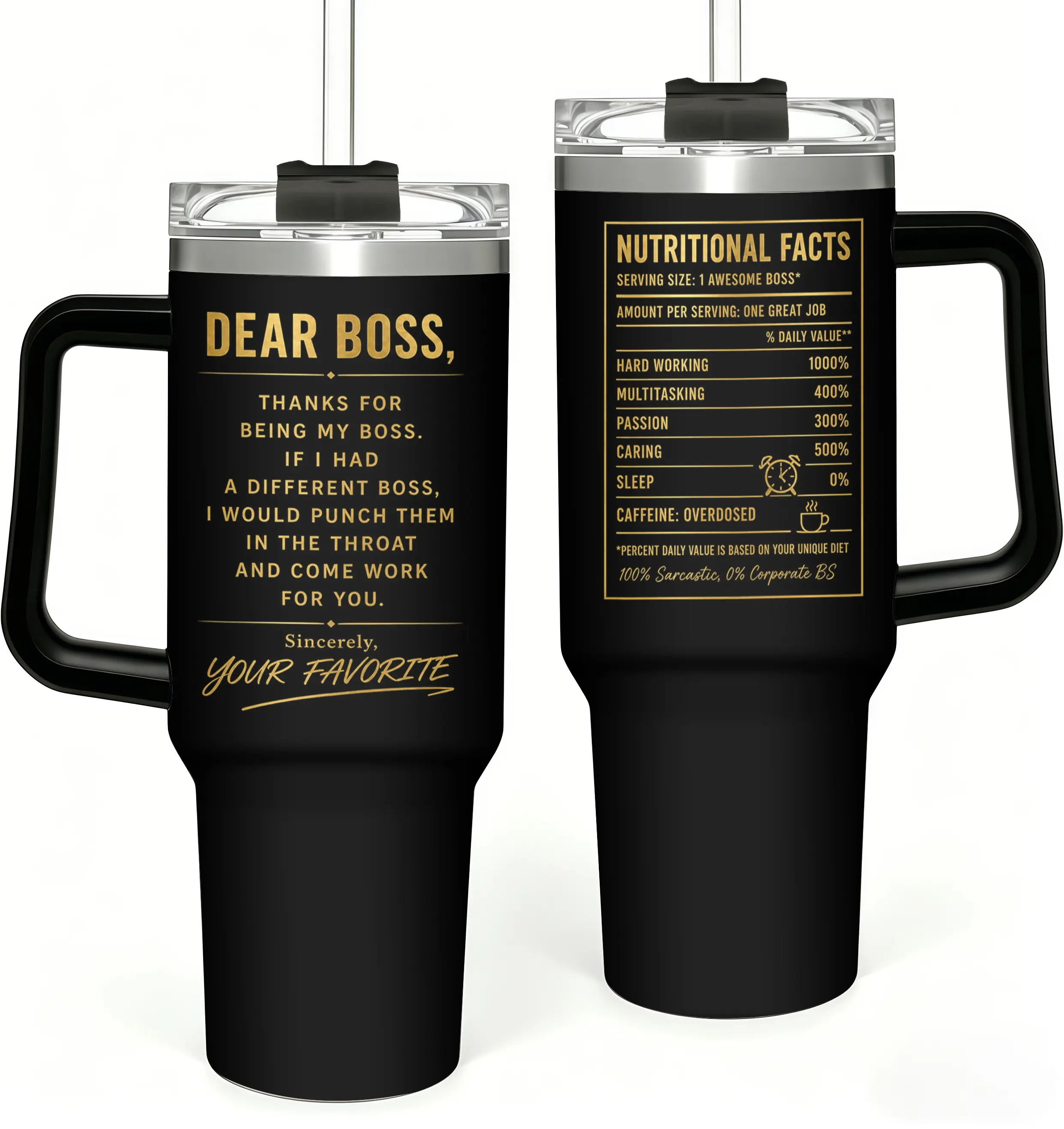 Funny Boss Gifts for Men Women, 40oz Insulated Tumbler with Handle, Sarcastic "Dear Boss" Travel Coffee Mug, Boss's Day Birthday Christmas Office Gag Gifts from Employee