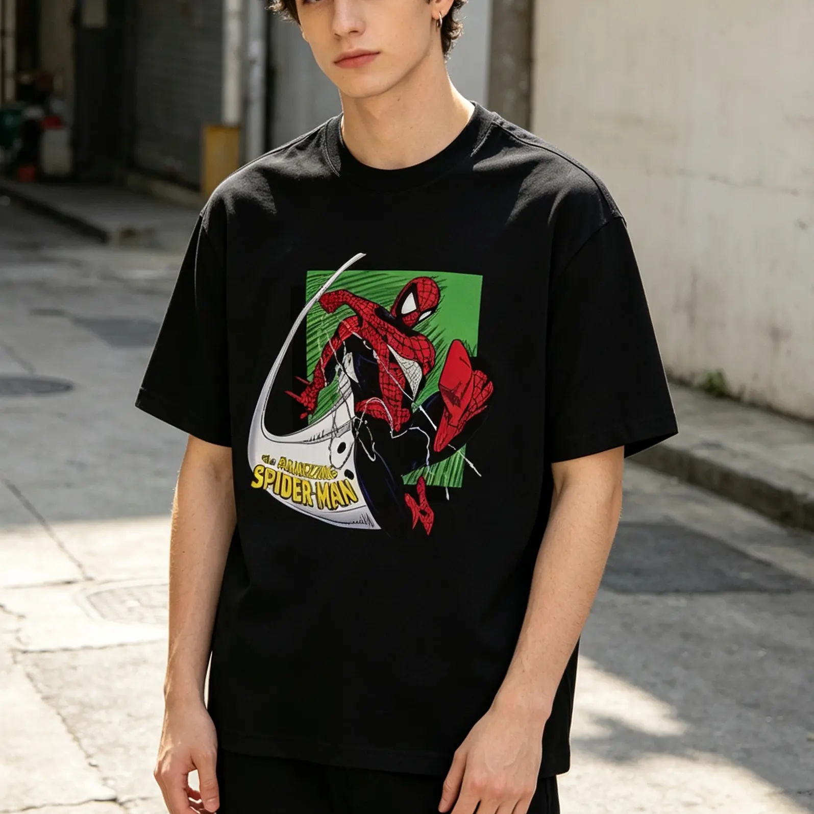 Marvel Spider‑Man Graphic Short Sleeve T‑shirt, Pure Cotton Lightweight Crew Neck Tee, Fashion Streetwear, Unisex Versatile Casual Daily Top