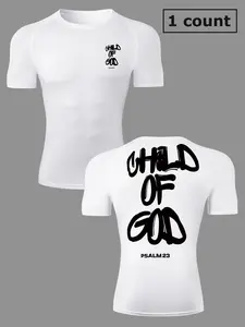 Men's Colorblock Letter Print Round Neck Tee, Tight-Fitting Quick Drying Comfortable Breathable Short Sleeve Crew Neck T-shirt, Casual Sporty Top for Summer, Gym Tops