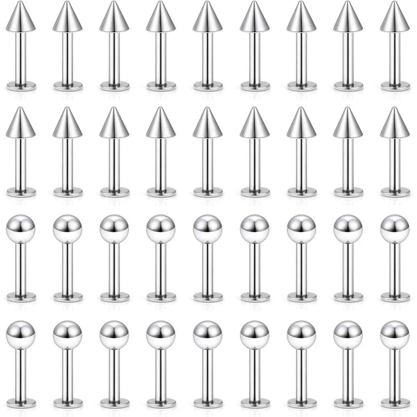 36counts 20G Spike Nose Stud Surgical Steel Labret Jewelry Snake Bites Lip Jewelry Medusa Piercing Jewelry Monroe Lip Rings Studs for Women Men Helix Earring