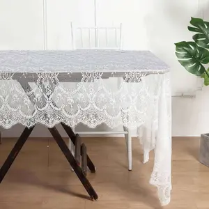 Lace Rectangle Tablecloth 60"x120" White with Scalloped Frill Edges - Vintage Design for Stylish Table Settings
