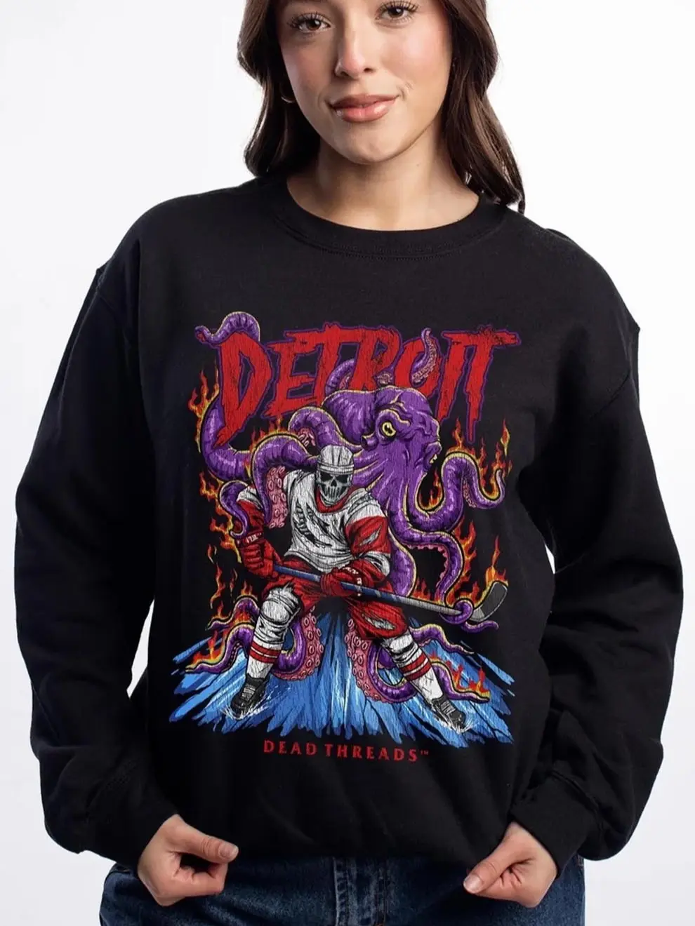 Skeleton Hockey Crewneck Sweatshirt - DEAD THREADS ORIGINAL